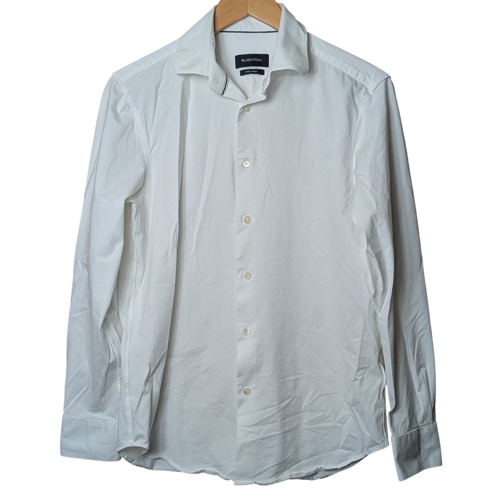 Bugatchi 8 Way Stretch Shirt Mens S White Button Down Long Sleeve Cotton Blend